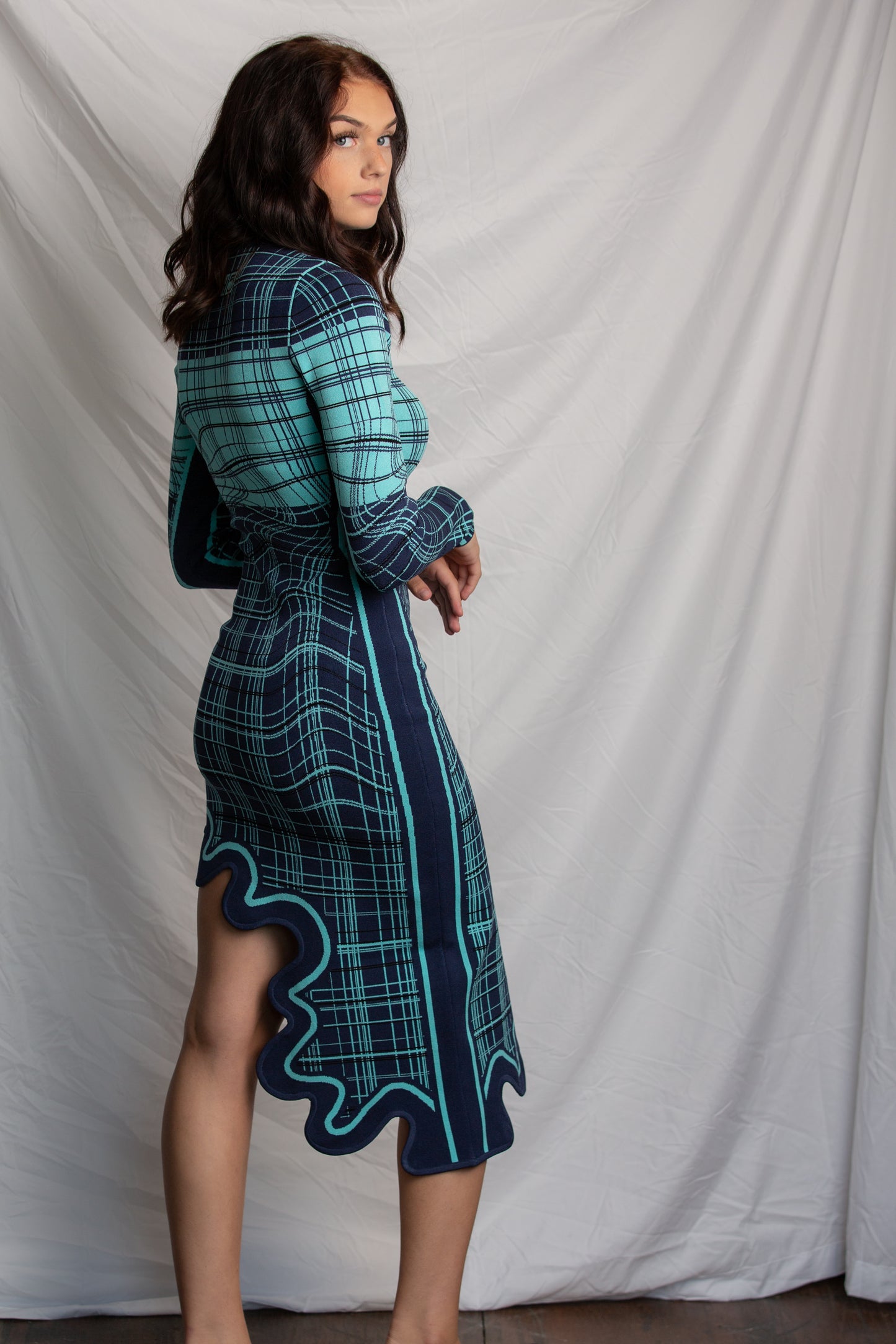 Evelyn Long Sleeve Wavy Dress